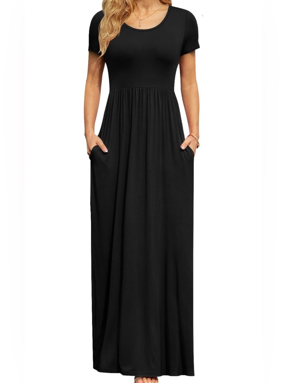 Classic Black Short-Sleeve Maxi Dress - Timeless Comfort